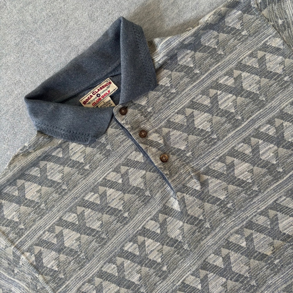 Boca Classics Club Golf Mens Large Grey Blue Geometric Triangle Polo Shirt L